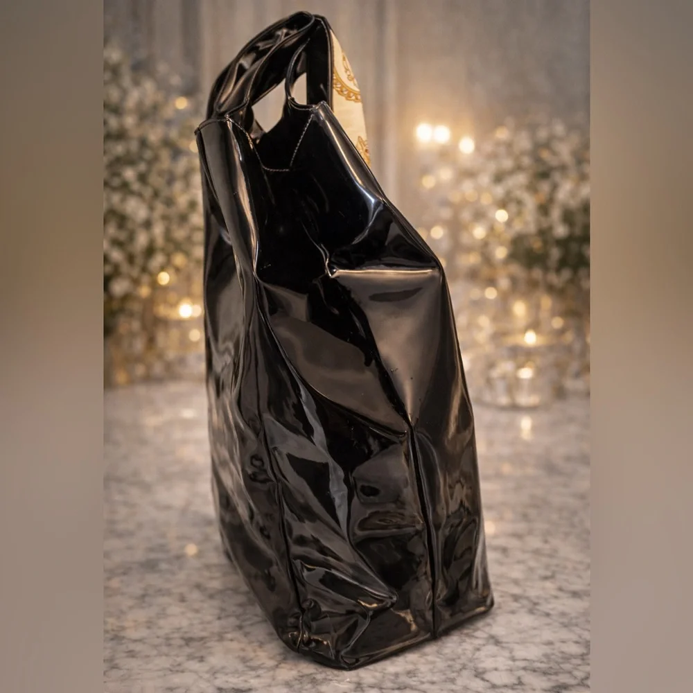 Salvatore Ferragamo Black Patent Leather Gancini LARGE Tote/ Shoulder Bag